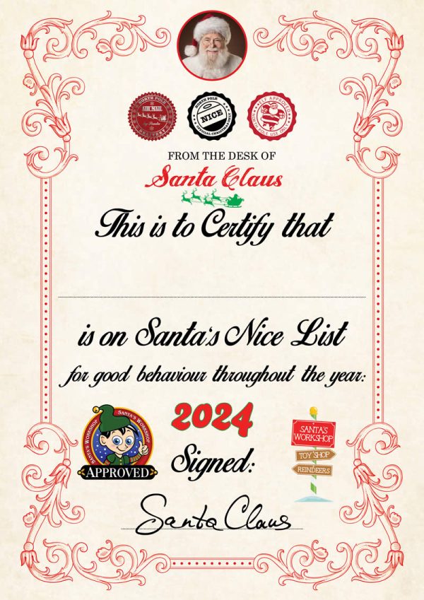 Santa Nice List Cert 2024